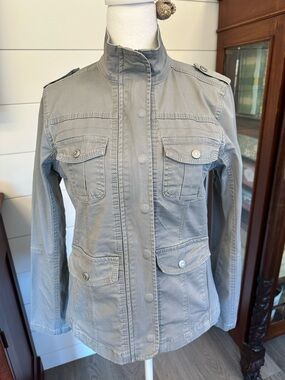 Womens Light Gray Military Utility Jacket
